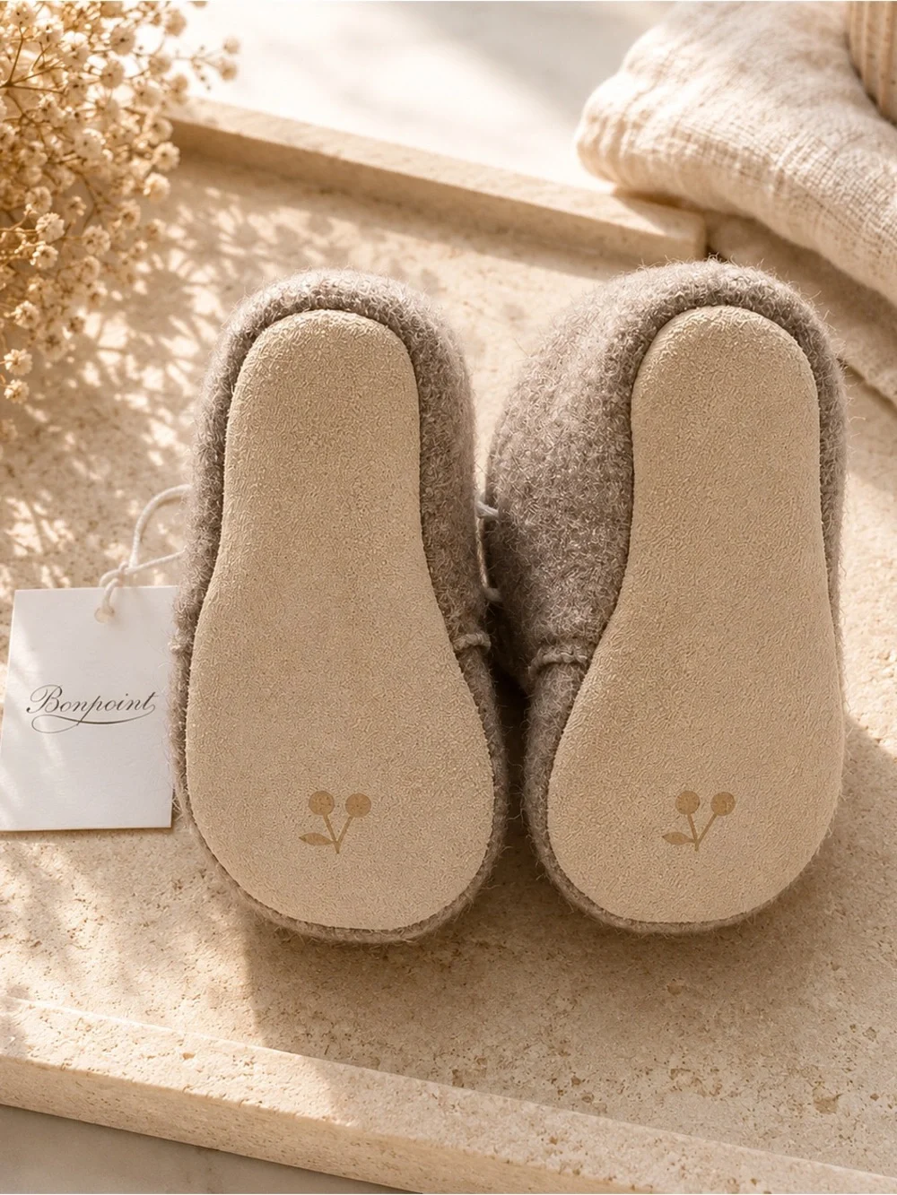 Bonpoint Baby Shearling-Lined Booties Taupe NWT